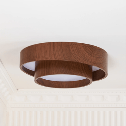 Plafonnier LED encastré finition noyer pour chambre, salon et salle à manger, éclairage plafonnier d'ambiance discret, style minimaliste contemporain