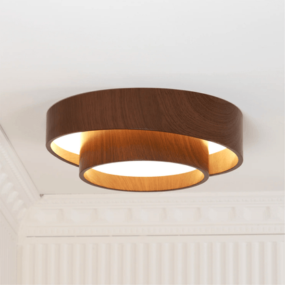 Plafonnier LED encastré finition noyer pour chambre, salon et salle à manger, éclairage plafonnier d'ambiance discret, style minimaliste contemporain