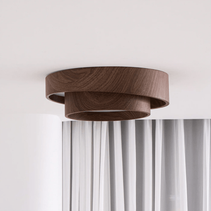 Plafonnier LED encastré finition noyer pour chambre, salon et salle à manger, éclairage plafonnier d'ambiance discret, style minimaliste contemporain