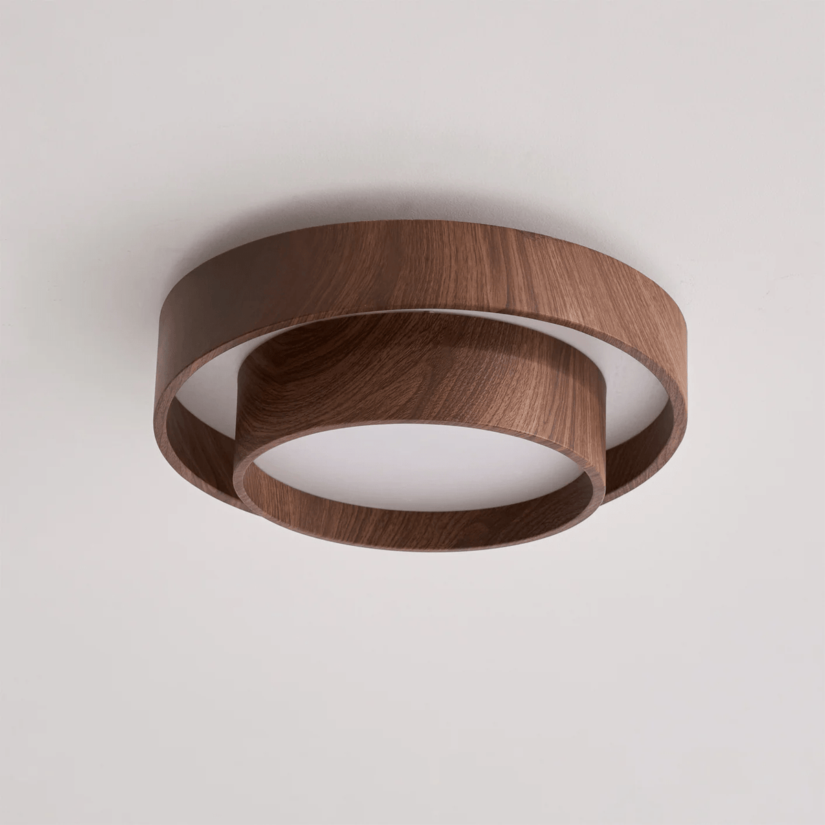 Plafonnier LED encastré finition noyer pour chambre, salon et salle à manger, éclairage plafonnier d'ambiance discret, style minimaliste contemporain