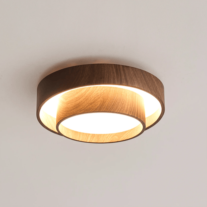 Plafonnier LED encastré finition noyer pour chambre, salon et salle à manger, éclairage plafonnier d'ambiance discret, style minimaliste contemporain