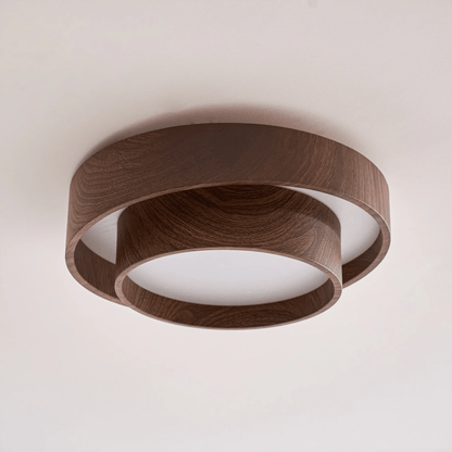 Plafonnier LED encastré finition noyer pour chambre, salon et salle à manger, éclairage plafonnier d'ambiance discret, style minimaliste contemporain