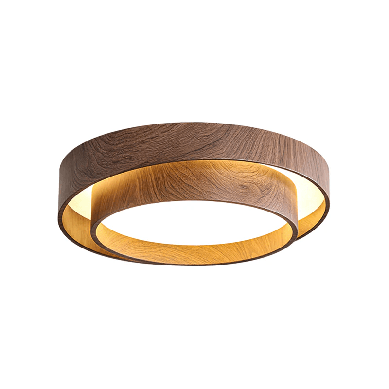 Plafonnier LED encastré finition noyer pour chambre, salon et salle à manger, éclairage plafonnier d'ambiance discret, style minimaliste contemporain