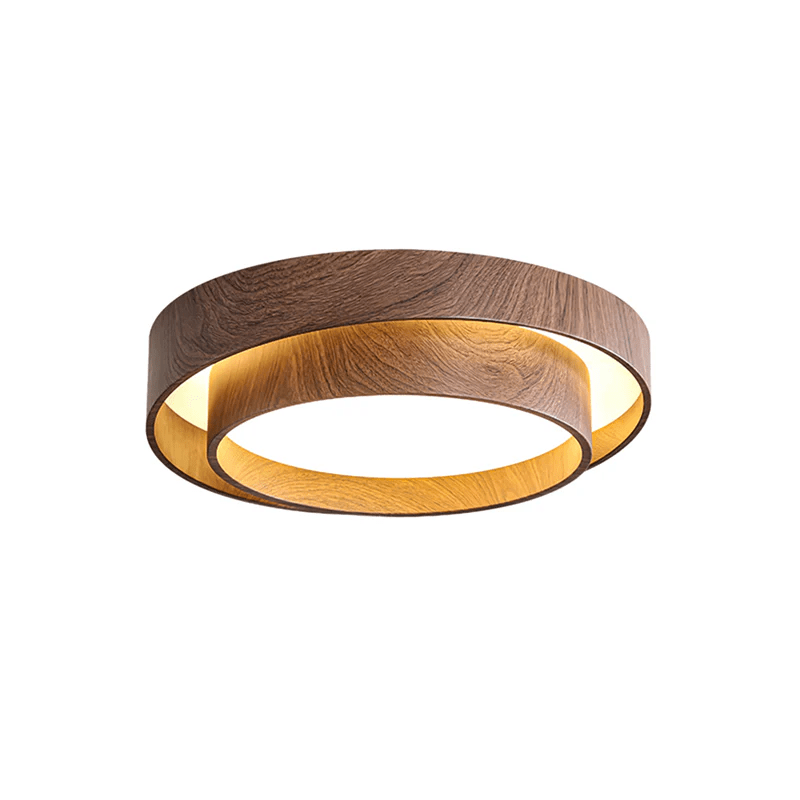Flush Mount LED Fixture Walnut Grain Finish for Bedroom Living Room Dining Area Low Profile Overhead Lighting Scandinavian Modern Contempora