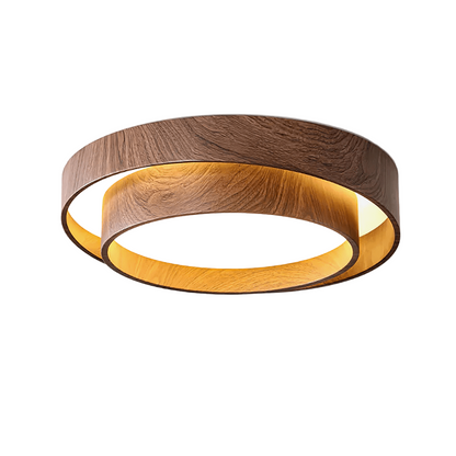 Plafonnier LED encastré finition noyer pour chambre, salon et salle à manger, éclairage plafonnier d'ambiance discret, style minimaliste contemporain