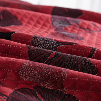 Reversible Cotton Quilt Ginkgo Leaf Design All-Season Bedspread Lightweight Throw Blanket for Bedroom Sofa Couch Travel Comfort