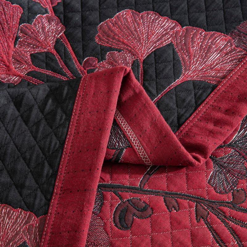 Reversible Cotton Quilt Ginkgo Leaf Design All-Season Bedspread Lightweight Throw Blanket for Bedroom Sofa Couch Travel Comfort