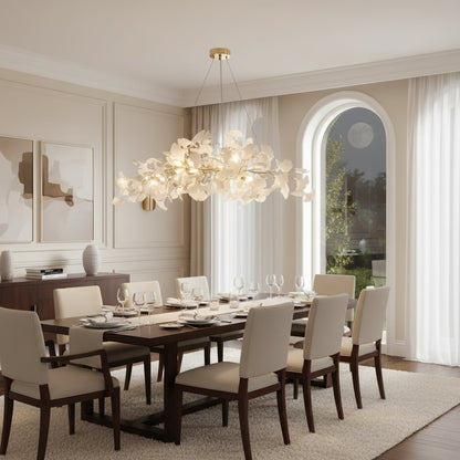 Handcrafted Porcelain Leaf Ceiling Fixture with Flexible Branches Gold White 70 in Statement Overhead Lighting for Dining Room Entryway Livi