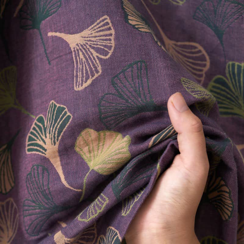 Cotton Gauze Kimono Robe Women Men Lightweight Bathrobe Ginkgo Leaf Pattern Unisex Loungewear Spa Wrap Housecoat Sleepwear Quick-Dry