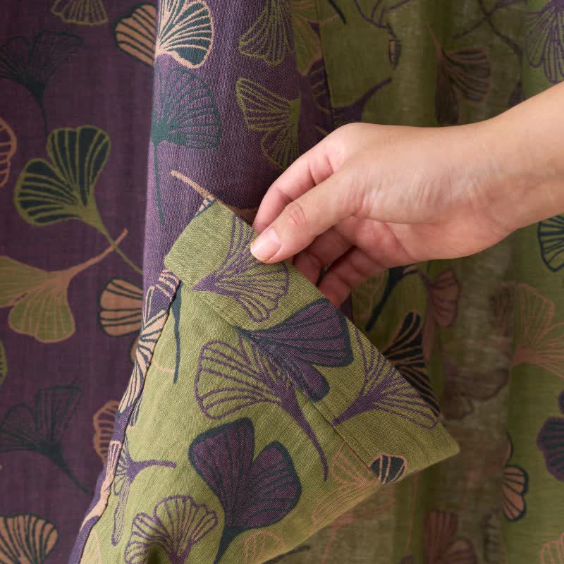 Cotton Gauze Kimono Robe Women Men Lightweight Bathrobe Ginkgo Leaf Pattern Unisex Loungewear Spa Wrap Housecoat Sleepwear Quick-Dry