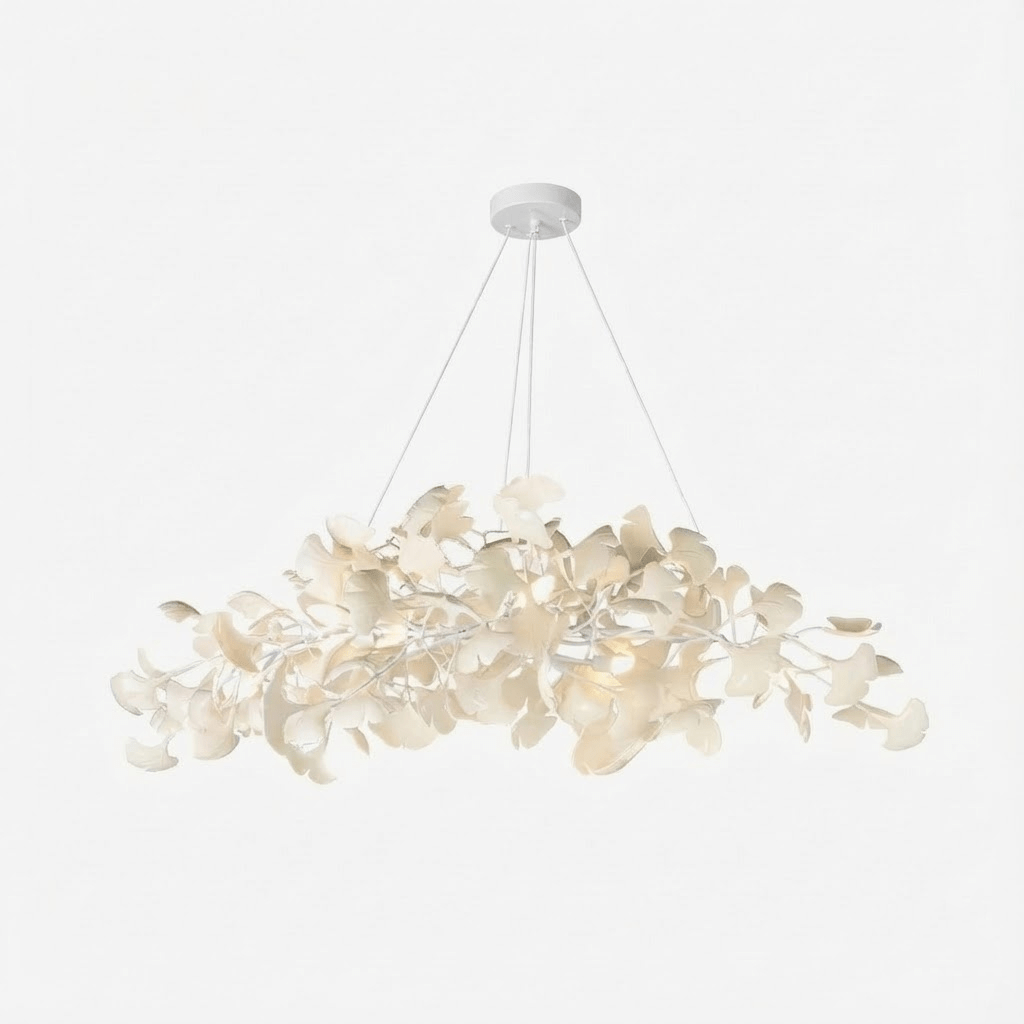 Handcrafted Porcelain Leaf Ceiling Fixture with Flexible Branches Gold White 70 in Statement Overhead Lighting for Dining Room Entryway Livi