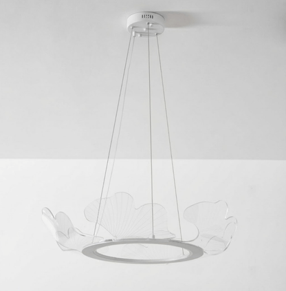 Round Pendant Light with Acrylic Leaf Diffuser 27 in Gold Adjustable Height LED for Kitchen Dining Room Office Bedroom Modern Flush Mount Fi
