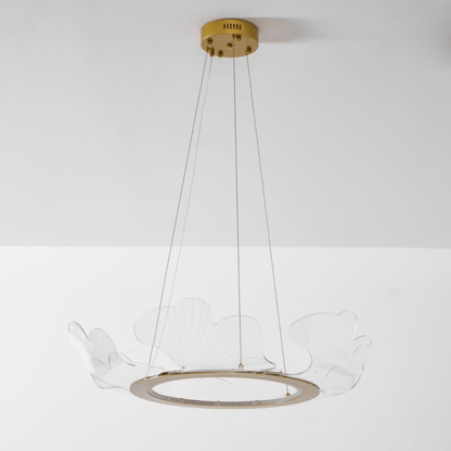 Round Pendant Light with Acrylic Leaf Diffuser 27 in Gold Adjustable Height LED for Kitchen Dining Room Office Bedroom Modern Flush Mount Fi