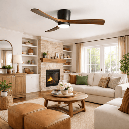 Wood Blade Ceiling Fan with Integrated LED Light and Remote Control for Bedroom Living Room Quiet DC Motor Airflow Year-Round Comfort Scandi