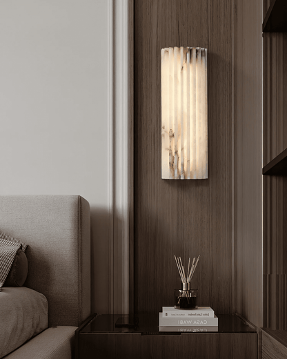 Natural Stone Wall Sconce 12 in Integrated LED Ribbed Surface Indoor Lighting Fixture for Bedroom Hallway Living Room Warm Ambient Glow