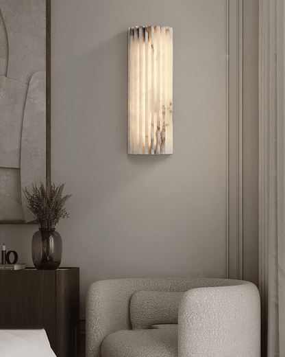Natural Stone Wall Sconce 12 in Integrated LED Ribbed Surface Indoor Lighting Fixture for Bedroom Hallway Living Room Warm Ambient Glow