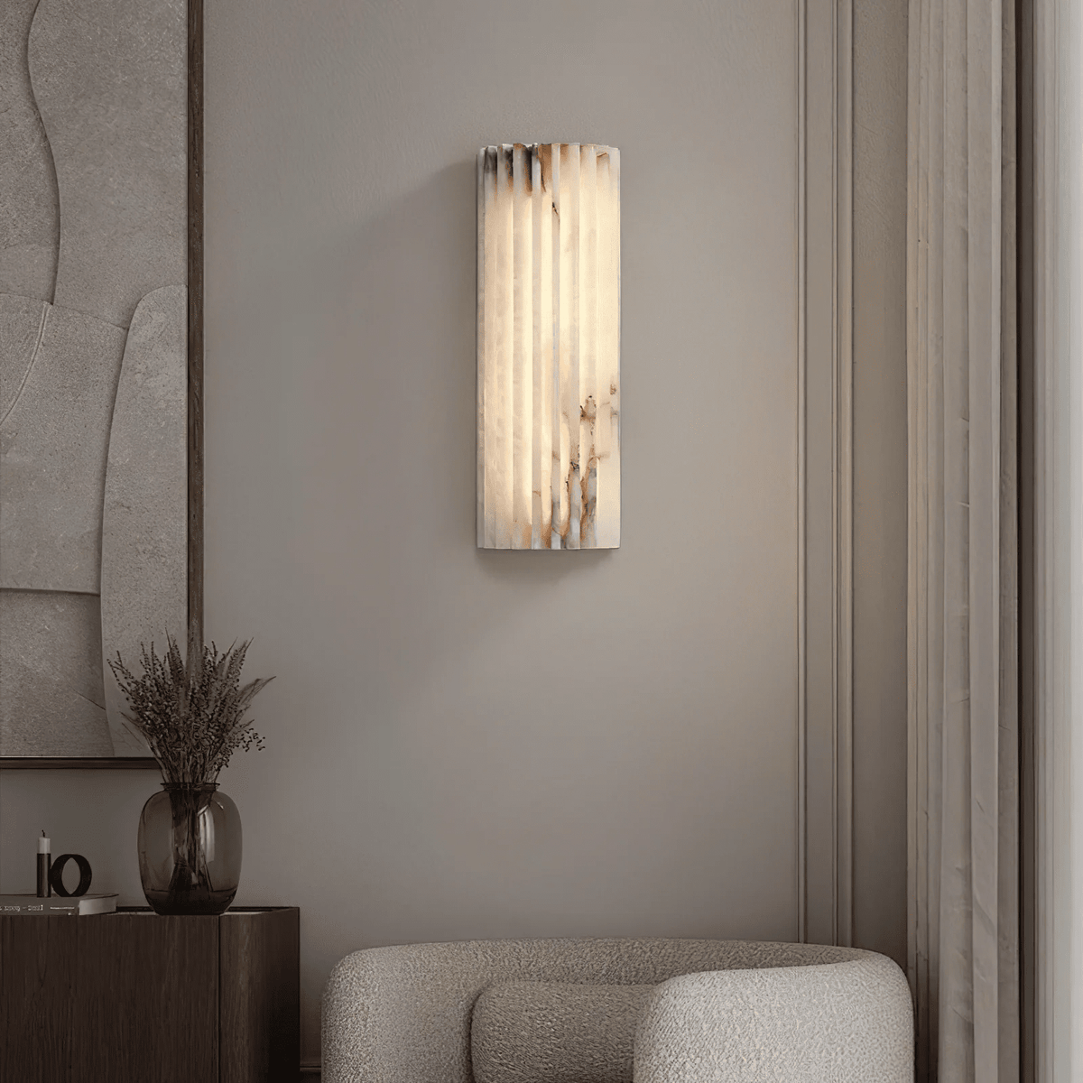 Natural Stone Wall Sconce 12 in Integrated LED Ribbed Surface Indoor Lighting Fixture for Bedroom Hallway Living Room Warm Ambient Glow