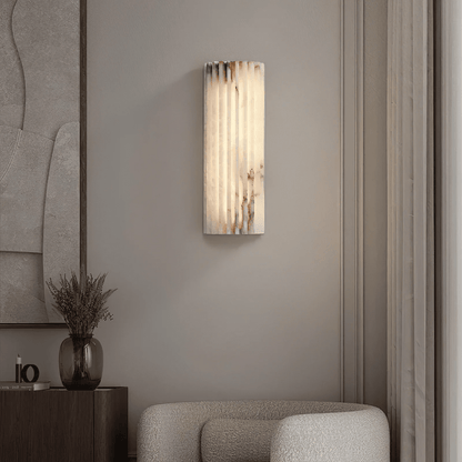 Natural Stone Wall Sconce 12 in Integrated LED Ribbed Surface Indoor Lighting Fixture for Bedroom Hallway Living Room Warm Ambient Glow