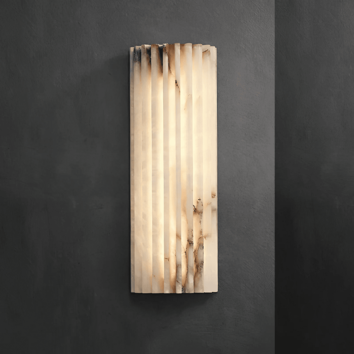 Natural Stone Wall Sconce 12 in Integrated LED Ribbed Surface Indoor Lighting Fixture for Bedroom Hallway Living Room Warm Ambient Glow