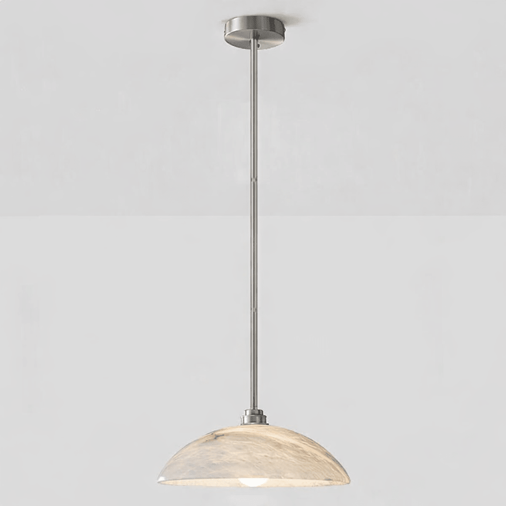 Globe Ceiling Light Fixture White Stone 16-Inch Dome Adjustable Cable Kitchen Island Dining Living Room Suspended Lamp E26 Socket