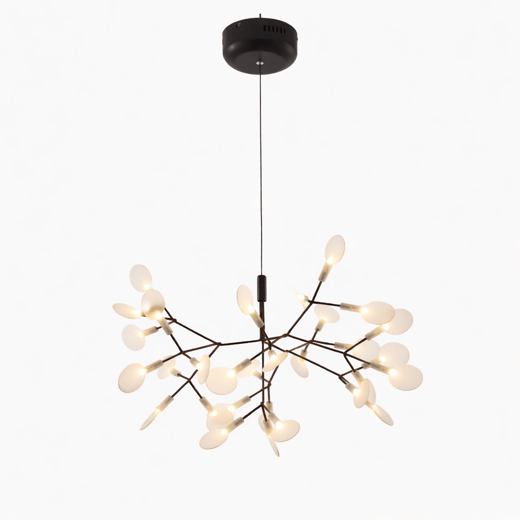 Branching LED Chandelier with Acrylic Petals Black Finish 20W Integrated Light Dimmable Remote Option Modern Statement Fixture Indoor Living