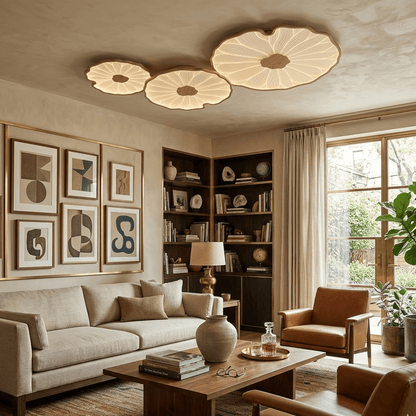 Sculptural Leaf Flush Mount Light with Integrated LED 53 in Acrylic Wood-Tone Ceiling Fixture for Living Room Bedroom Dining Room Modern Jap