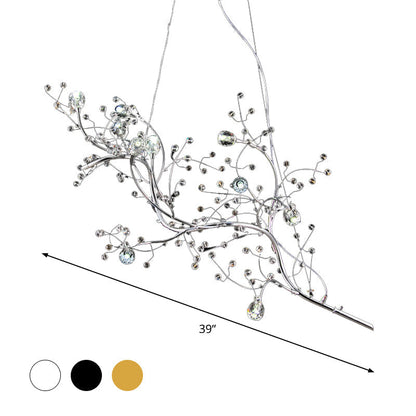 Modern Crystal Bead Chandelier 10-Light Metal Branch Ceiling Fixture for Dining Room & Living Room