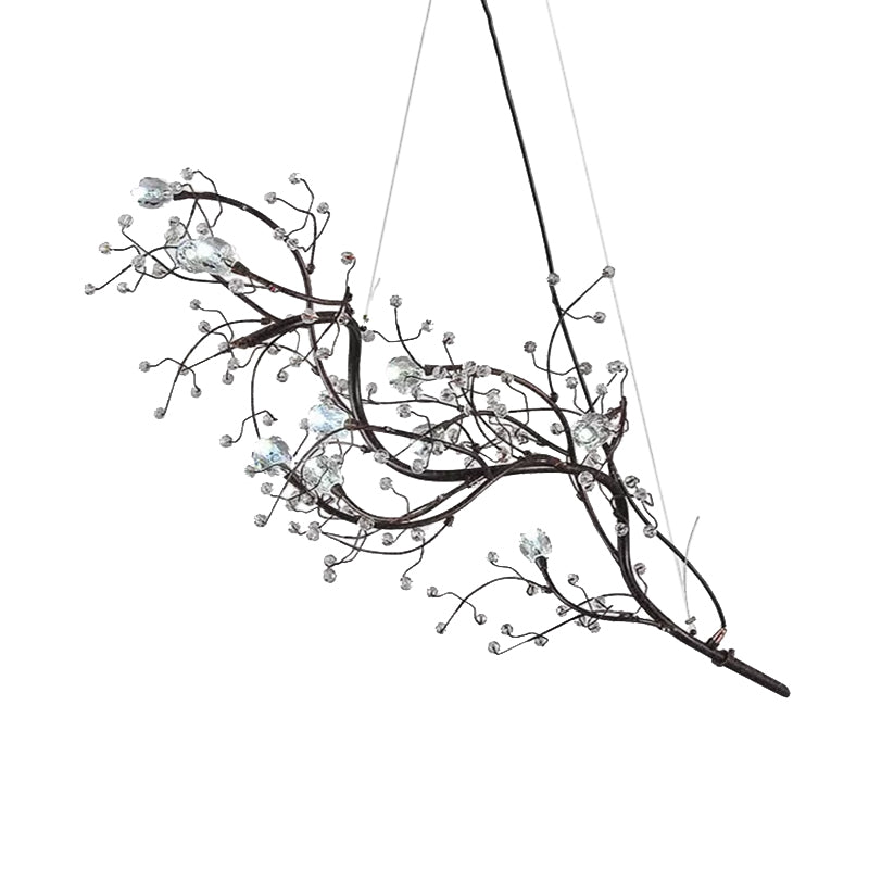 Modern Crystal Bead Chandelier 10-Light Metal Branch Ceiling Fixture for Dining Room & Living Room