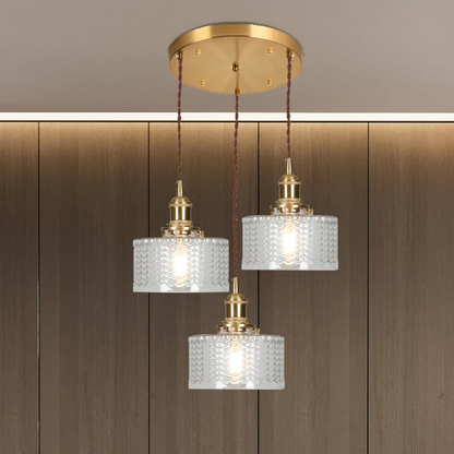 Adjustable Drop Ceiling Light with Textured Glass Shade E27 Socket for Kitchen Island Dining Room Counter Breakfast Bar Scandinavian Modern