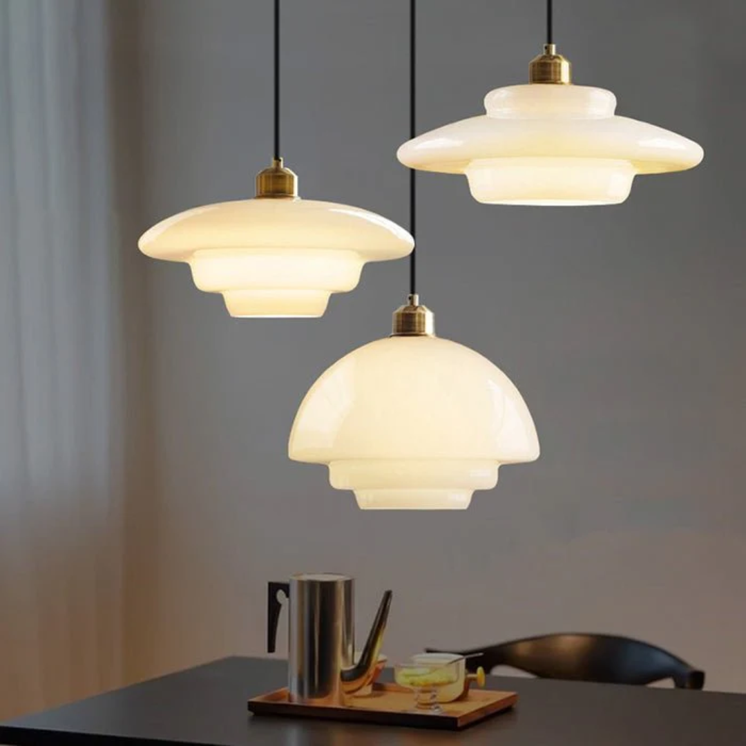 Adjustable Drop Ceiling Light with Cream Glass Shade and Gold Finish for Dining Room Kitchen Island Counter 47 in Cord E27 Socket Modern Far