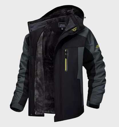 Men's Hooded Water-Resistant Fleece Jacket – Insulated Softshell Coat for Fall Winter Hiking Outdoor Wear Casual Streetwear