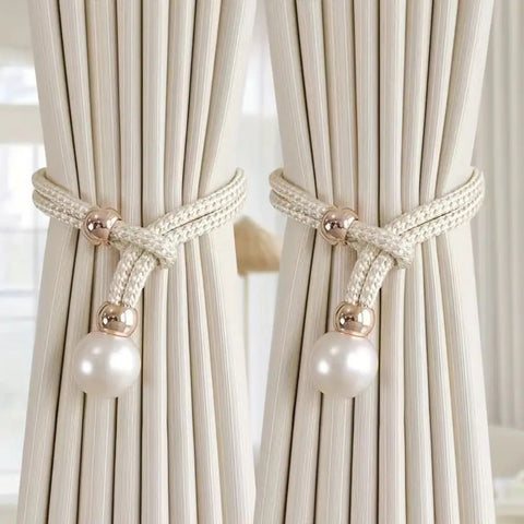 Lustra Curtain Tiebacks - Faux Pearl, Adjustable Holdbacks for Elegant Drapery