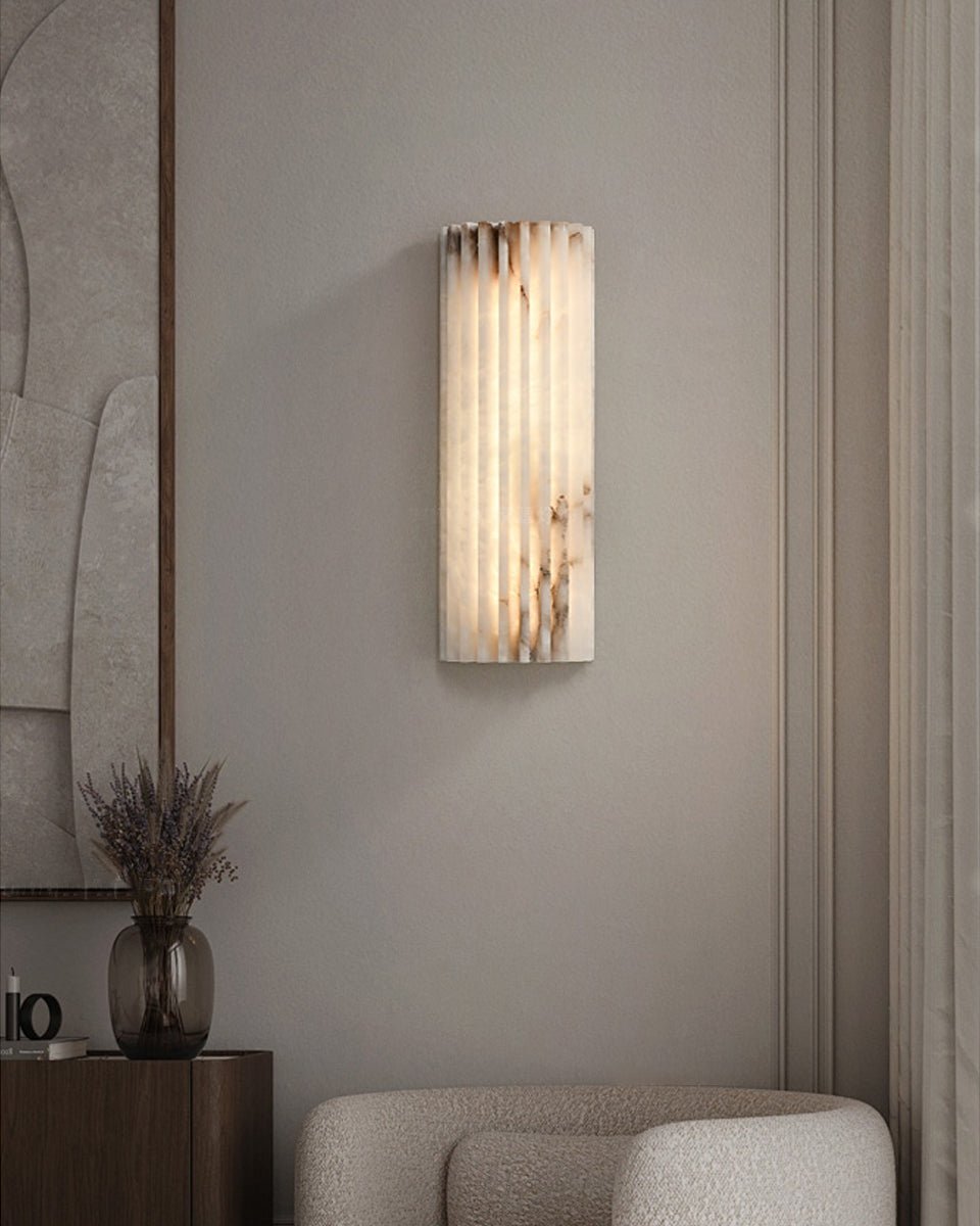 Natural Stone Wall Sconce 12 in Integrated LED Ribbed Surface Indoor Lighting Fixture for Bedroom Hallway Living Room Warm Ambient Glow
