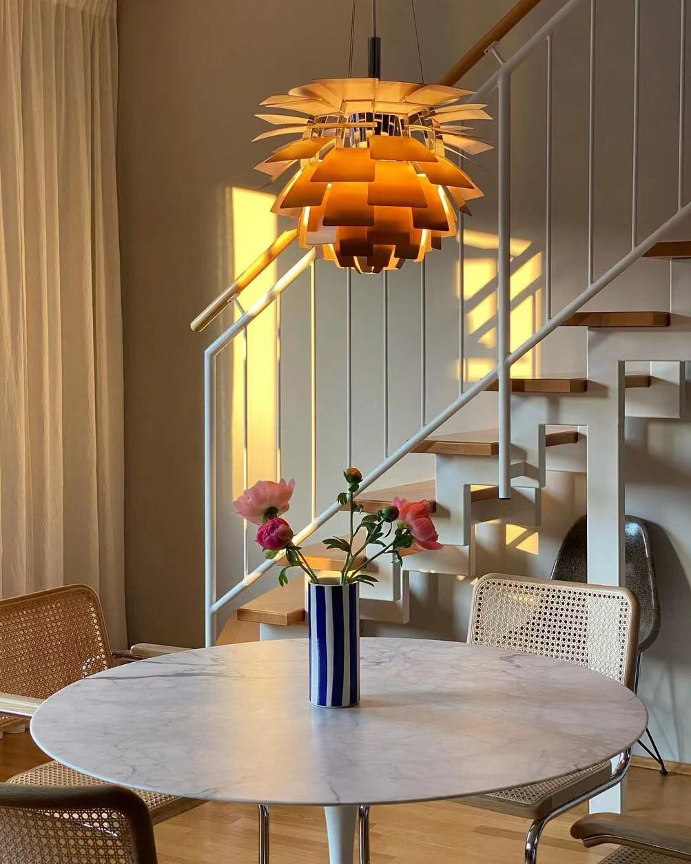 Layered Metal Fixture 19 in Wide Warm White E27 Socket Adjustable Height Kitchen Island Dining Room Cord Suspended Overhead Lighting Texture