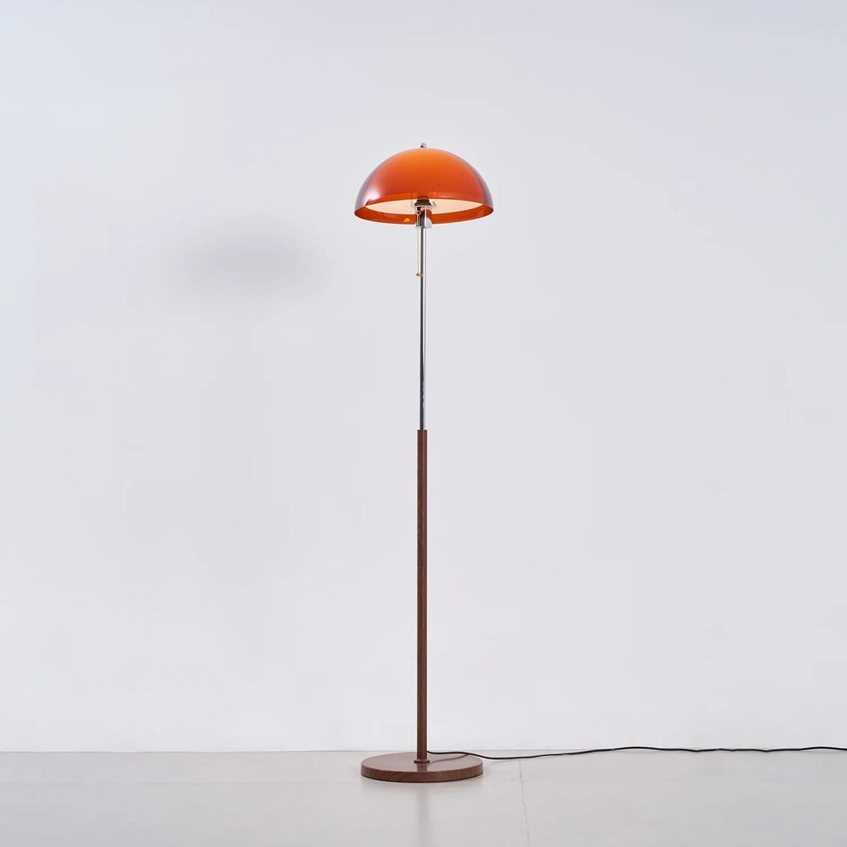 Tall Arched Standing Lamp with Translucent Dome Shade 63 Inches for Living Space Reading Corner Retro Mid-Century Accent Lighting Walnut Woo