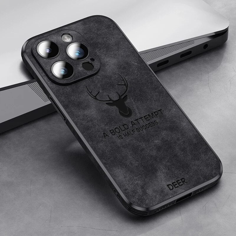 Genuine Suede iPhone Case with Camera Protection & Shock-Absorbing Silicone Liner for iPhone 12-17