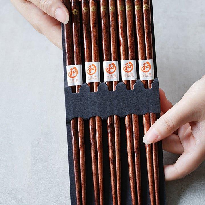 Wooden Chopsticks with Gold Cherry Blossom Design – 5 Pairs Set for Dining & Special Occasions