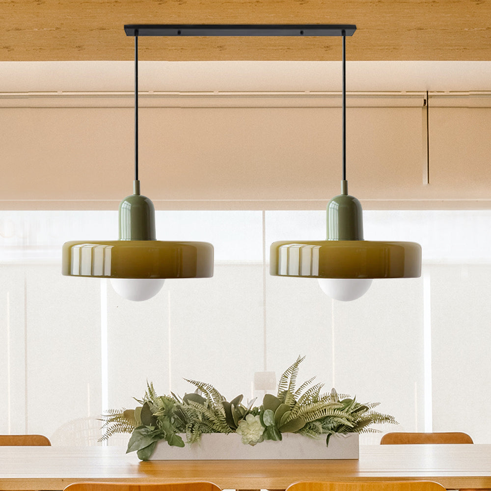 Dual-Shade Glass Hanging Light Fixture G9 Socket 14 Inch Ceiling Mount for Kitchen Island Dining Table Living Room Modern Overhead Lighting