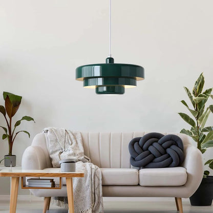 Hanging Iron Ceiling Fixture 14 Inch Layered Shade Height-Adjustable for Kitchen Dining Room Bedroom Modern Retro Downlight E27 Socket