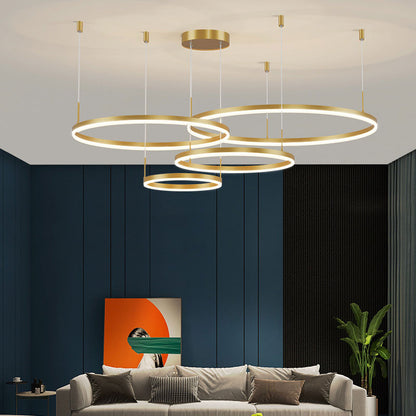Tiered Ring Pendant Light Modern Metal Circular Chandelier for Dining Room Living Room Bedroom Kitchen Island Adjustable Height LED