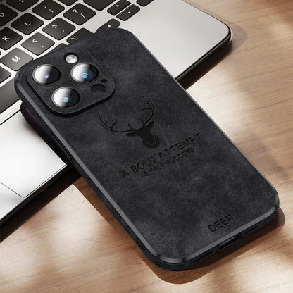 Genuine Suede iPhone Case with Camera Protection & Shock-Absorbing Silicone Liner for iPhone 12-17