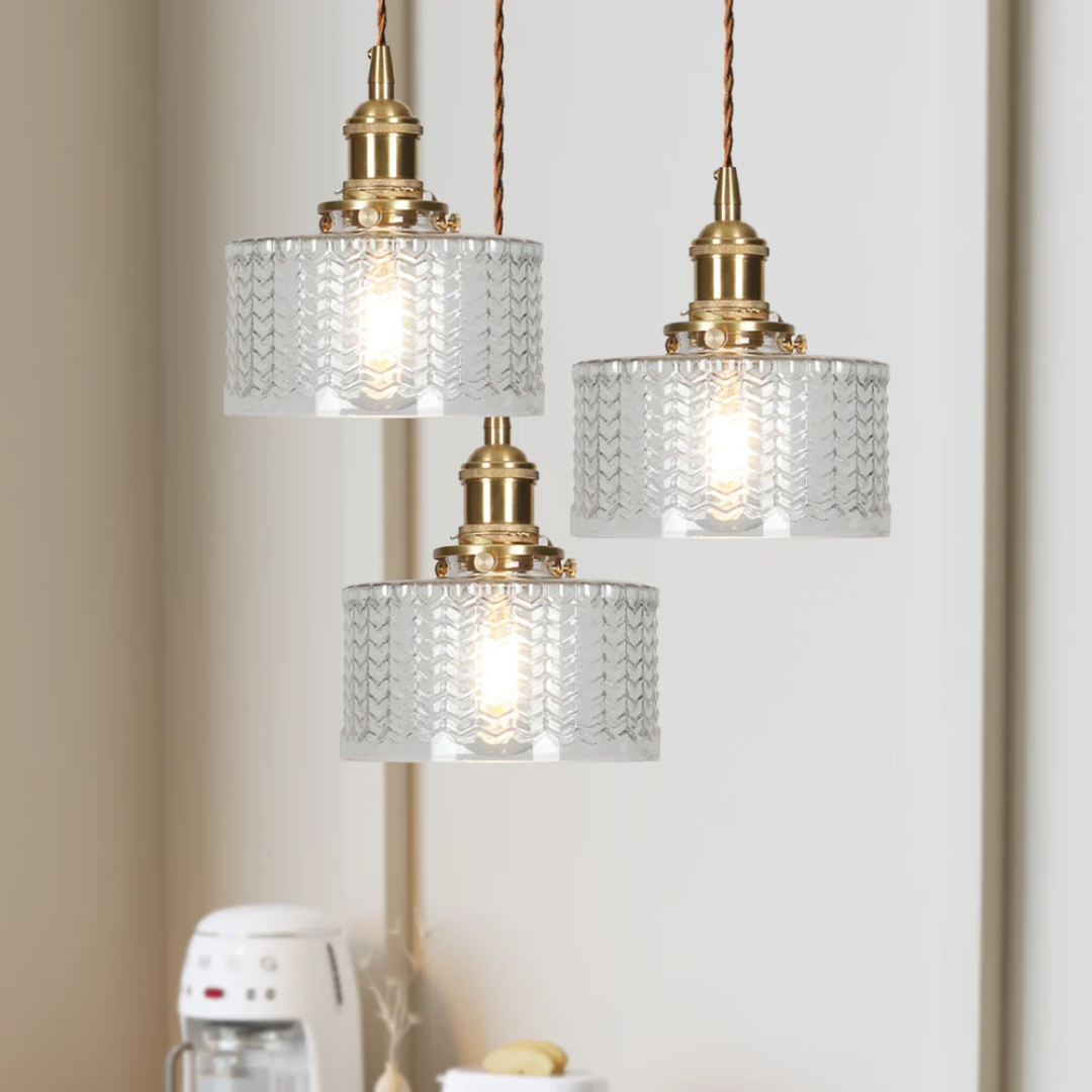 Adjustable Drop Ceiling Light with Textured Glass Shade E27 Socket for Kitchen Island Dining Room Counter Breakfast Bar Scandinavian Modern