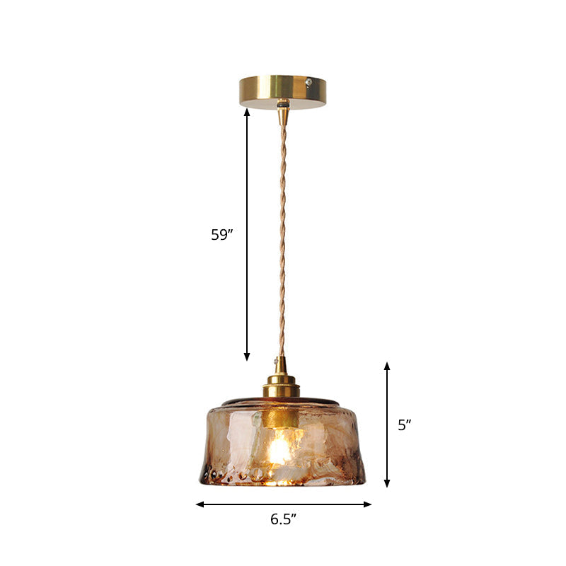 Hanging Ceiling Light with Amber Glass Globe Shade – Single Bulb Pendant Fixture, Warm Brass Finish, 59-Inch Adjustable Cord for Kitchen