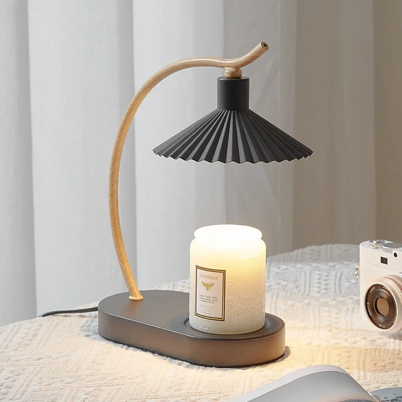 Flameless Candle Warmer Lamp with LED Light for Home Fragrance Release - Metal & Wood Nordic Design for Bedroom Living Room Nightstand Decor