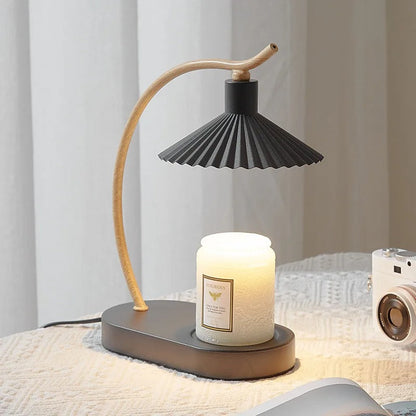 Flameless Candle Warmer Lamp with LED Light for Home Fragrance Release - Metal & Wood Nordic Design for Bedroom Living Room Nightstand Decor