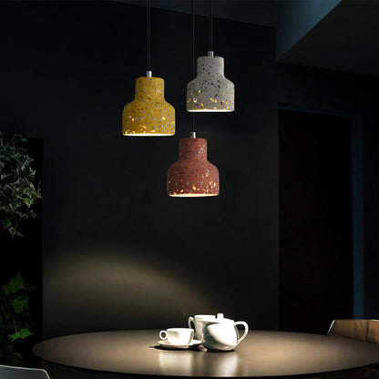 Terrazzo Cement Pendant Light with Adjustable Cord, Single Bulb Fixture for Kitchen Island, Entryway & Dining Room, Modern Industrial