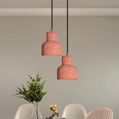 Terrazzo Cement Pendant Light with Adjustable Cord, Single Bulb Fixture for Kitchen Island, Entryway & Dining Room, Modern Industrial