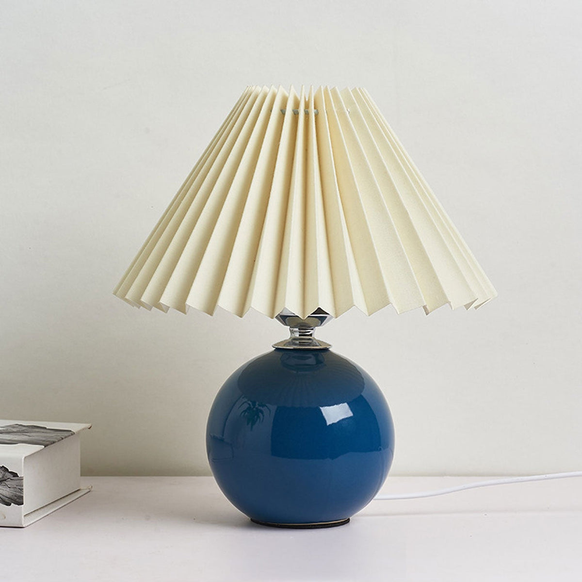 Ceramic Accent Lamp with Fabric Shade 11x9.5 in E26 Socket for Nightstand Desk Study Room Reading Light Modern Home Decor