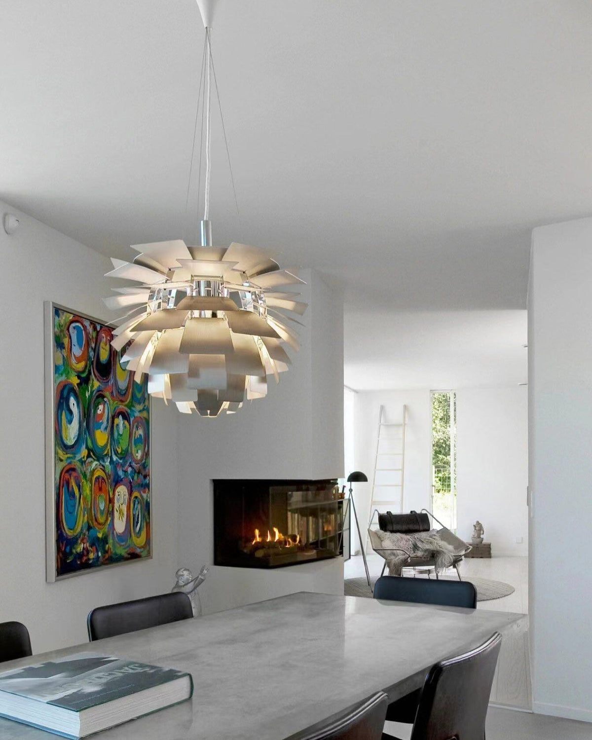 Layered Metal Fixture 19 in Wide Warm White E27 Socket Adjustable Height Kitchen Island Dining Room Cord Suspended Overhead Lighting Texture