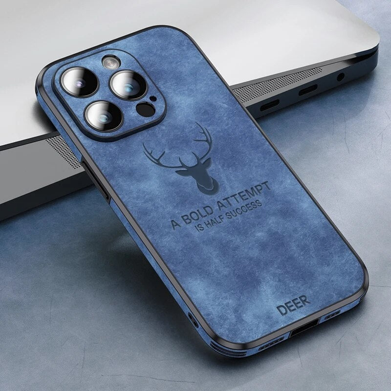 Genuine Suede iPhone Case with Camera Protection & Shock-Absorbing Silicone Liner for iPhone 12-17